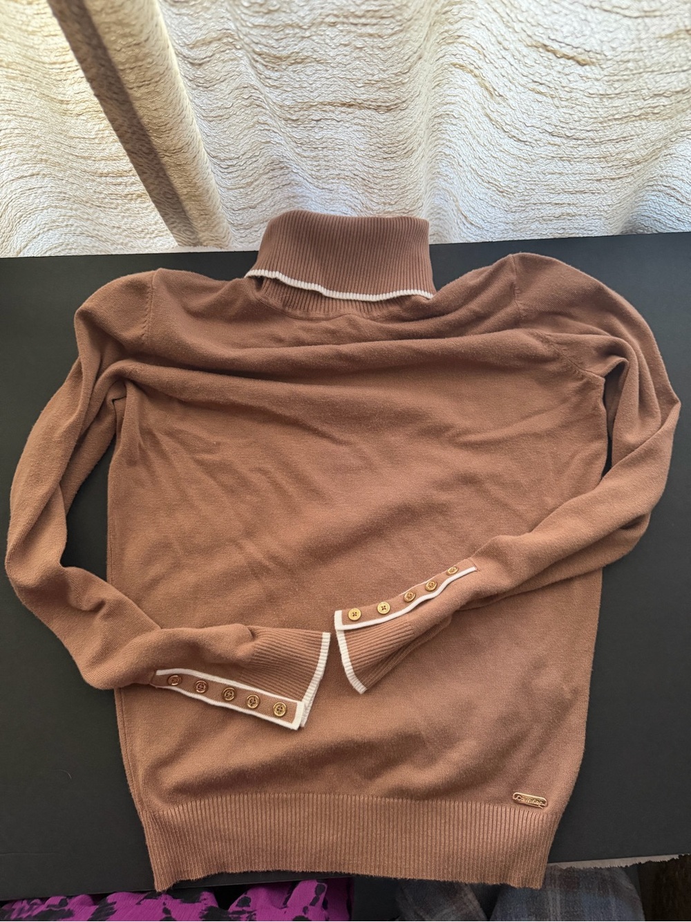 Calvin Klein Brown Turtleneck Sweater with Contrast Trim